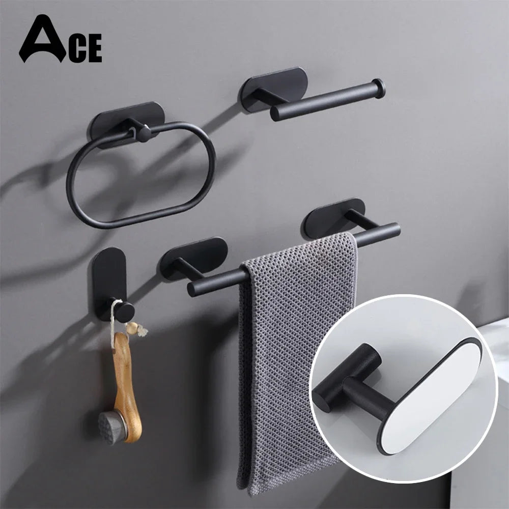 ensemble accessoires salle bain noir mat porte serviette porte papier crochet mural adhésif