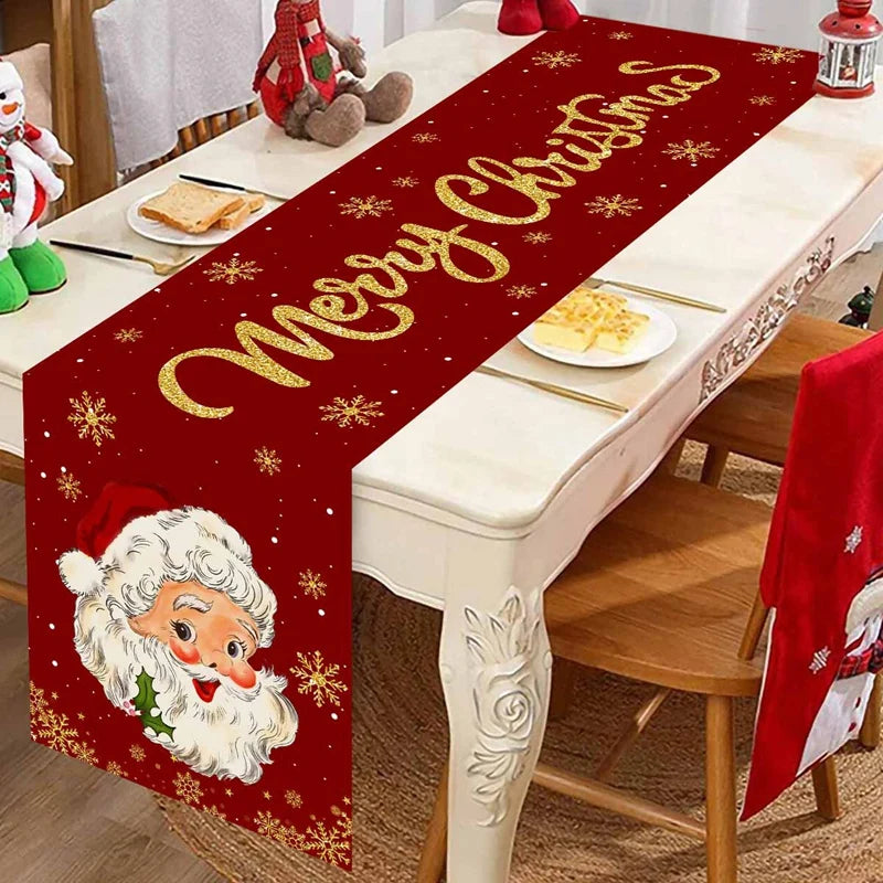 changement saison décoration noël chemin table flocons neige santa clause forêt cerfs motifs géométriques