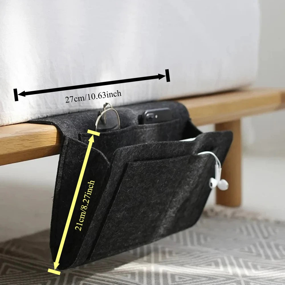 organisateur suspendu feutre gris moderne rangement portable livres magazines écouteurs téléphone lunettes minimaliste
