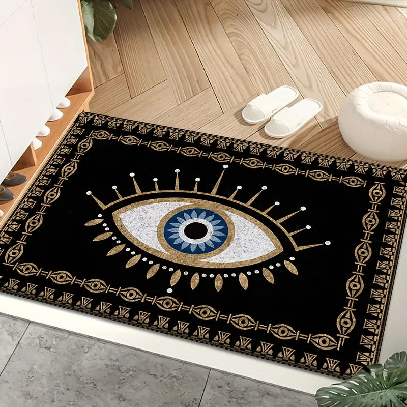 tapis d'entrée moderne lettres grecques œil bleu motifs floraux antidérapant polyester