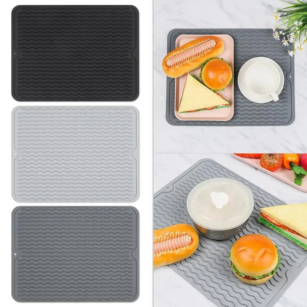 tapis table silicone rectangulaire moderne rayures ondulées gris noir protection cuisine support vaisselle
