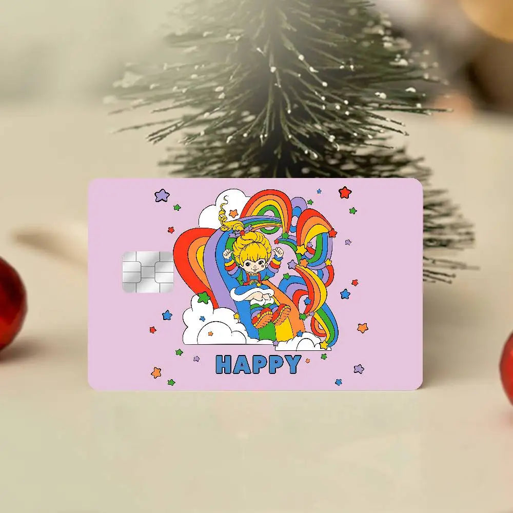 sticker carte crédit rainbow brite dessin animé adhésif réutilisable waterproof multicolore