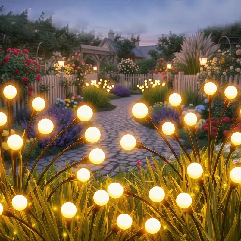 lumière solaire led extérieure moderne noire dorée blanche floral decoration autonome piquet jardin patio