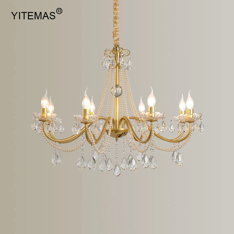 lustre or cristal transparents classique suspension chaîne salon chambre coucher lumière déco