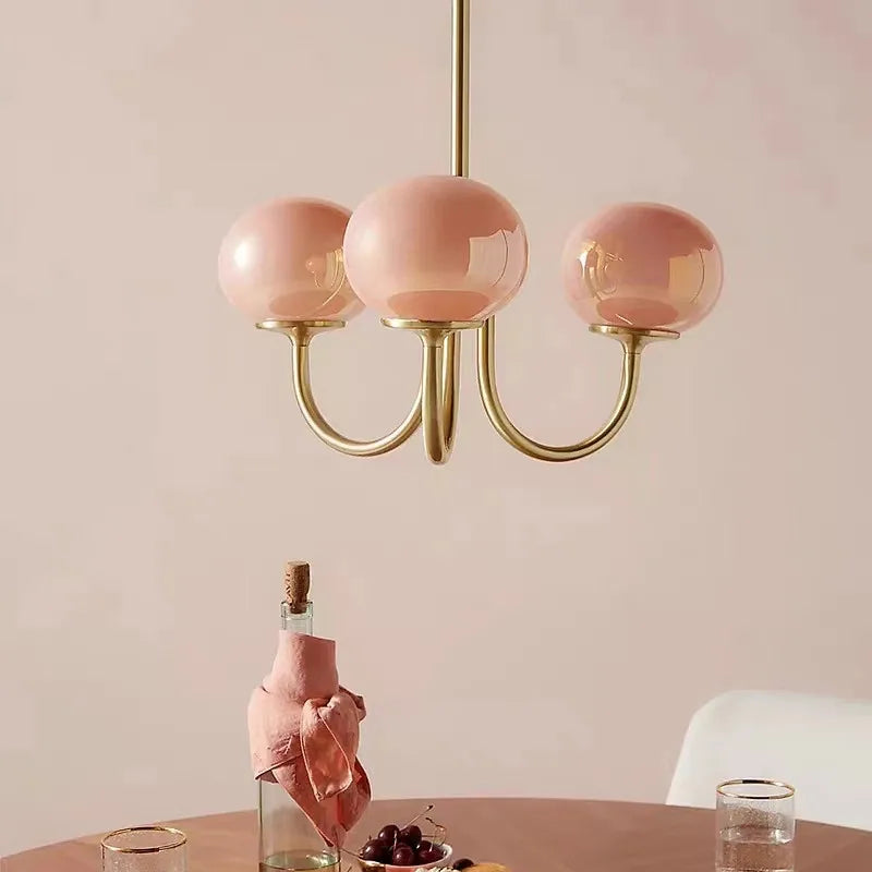 lustre moderne rose doré sphères brillantes opalescent semi encastré led