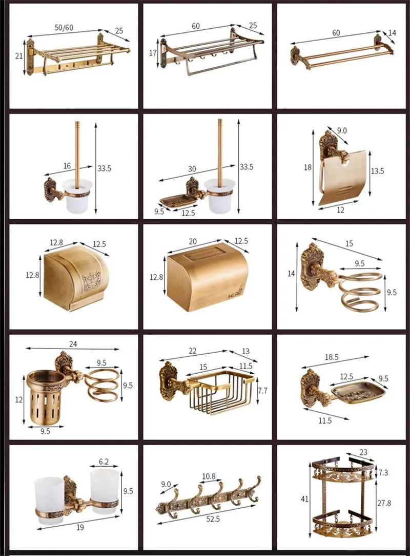accessoires salle bain doré ornements sculptés finition brillante antique élégant porte serviettes savon toilette