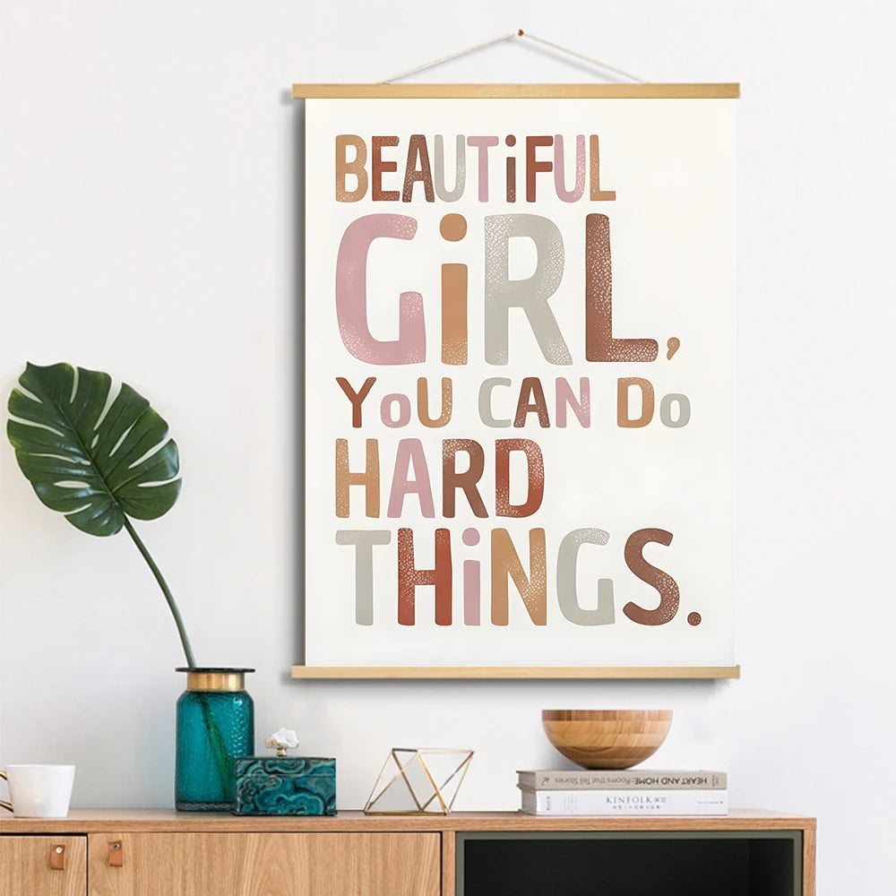 Cadres murals modernes minimalistes texte arc ciel coeurs blanc beige marron rose gris toile