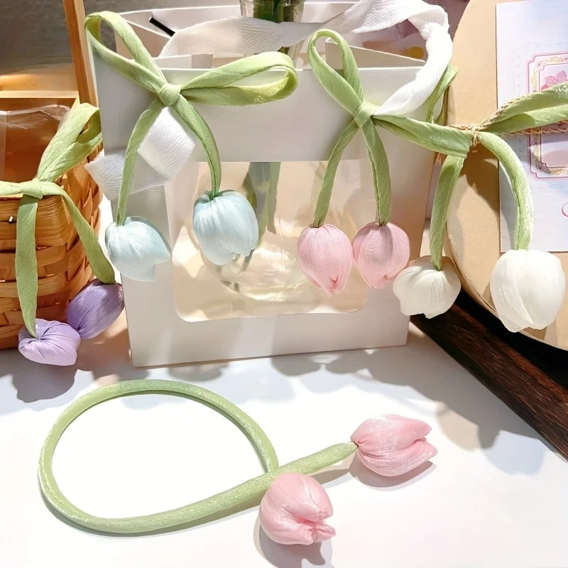 boucles rideau tulipes rose blanc vert violet ruban décoratives floral accessoires bricolage mariage