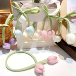 boucles rideau tulipes rose blanc vert violet ruban décoratives floral accessoires bricolage mariage