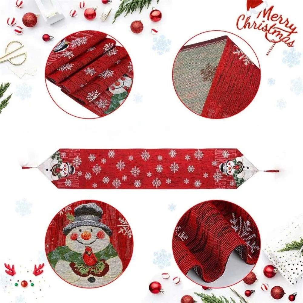 tableau chemin table noël flocons neige bonhomme merry christmas rouge blanc vert festive