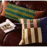 taies d'oreiller décoratives rayées contemporain bleu rouge beige marron vert orange polyester respectueux environnement