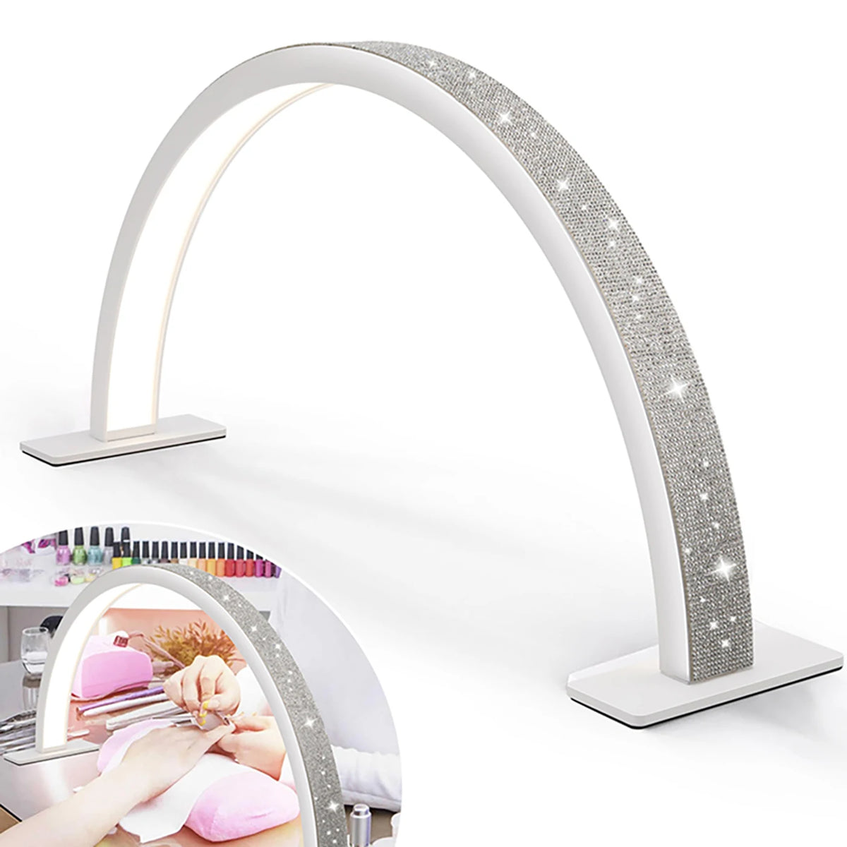 lampe ongles blanc miroir strass modernes bouteilles vernis poudre accessoires manucure