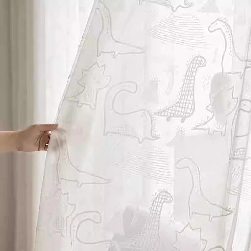 rideau transparent moderne dinosaure chat blanc polyester fenêtre chambre