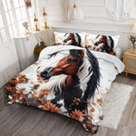 ensemble literie moderne cheval animé housse couette taies d'oreiller impression numérique blanc orange