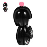 Poupée kokeshi traditionnelle japonaise noir jaune fleurs blanches rose.Points rouges noeud traditionnelle maisonDecoration