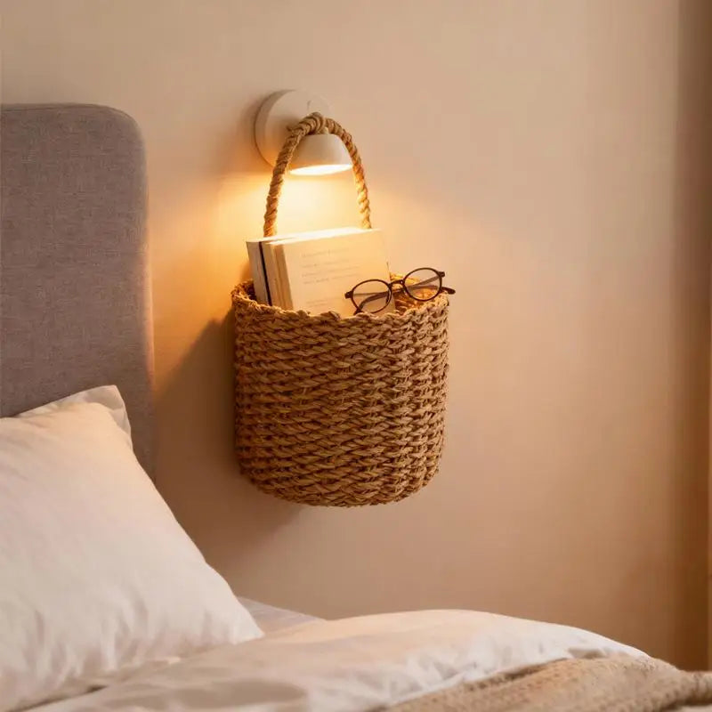 paniers tressés bohème rustique panier suspendu crochet adhésif rangement marron beige clair objetos decor