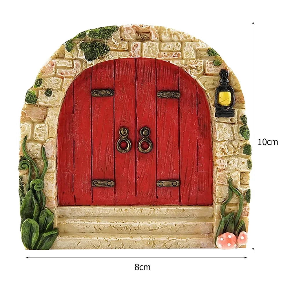 décoration jardin porte miniature bois mascotte bleu rose vert marron fantaisie rustique