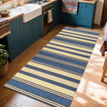 tapis moderne bleu beige rayé rustique salon chambre salle bain polypropylène polyester