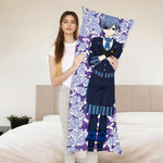coussin allongé anime violet bleu blanc fleurs stylisées personnages 100 polyester double face imprimé