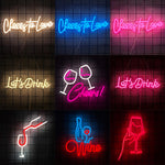 néon lumineux lettrage cheers vin lettres drink blanc rouge bleu rose moderne décoration chambre