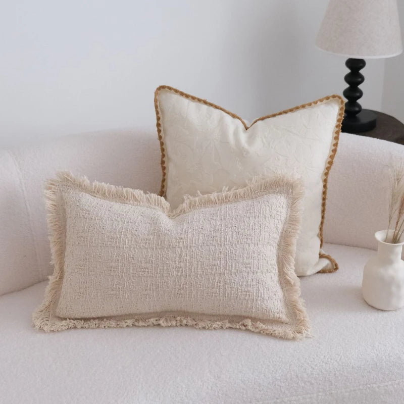 taies d'oreiller décoratives polyester non toxique moderne 30x50cm 45x45cm 50x50cm jacquard beigeclair tissage opacité