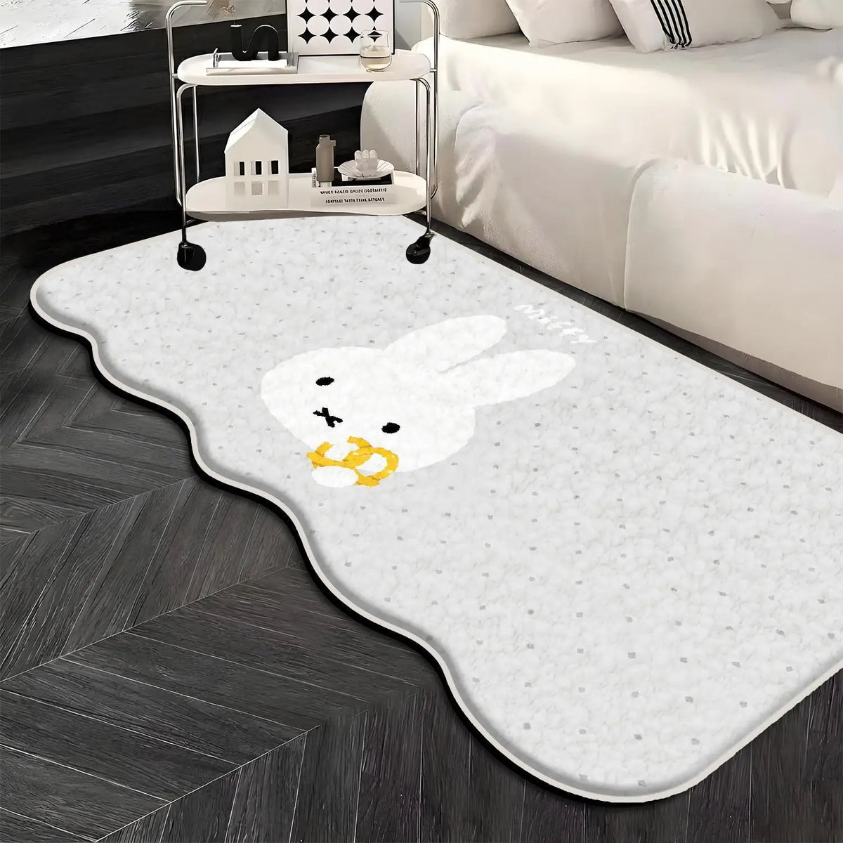tapis kawaii miffy bleu blanc points visage lapin moderne 40x120cm 50x120cm absorbant eau resistant
