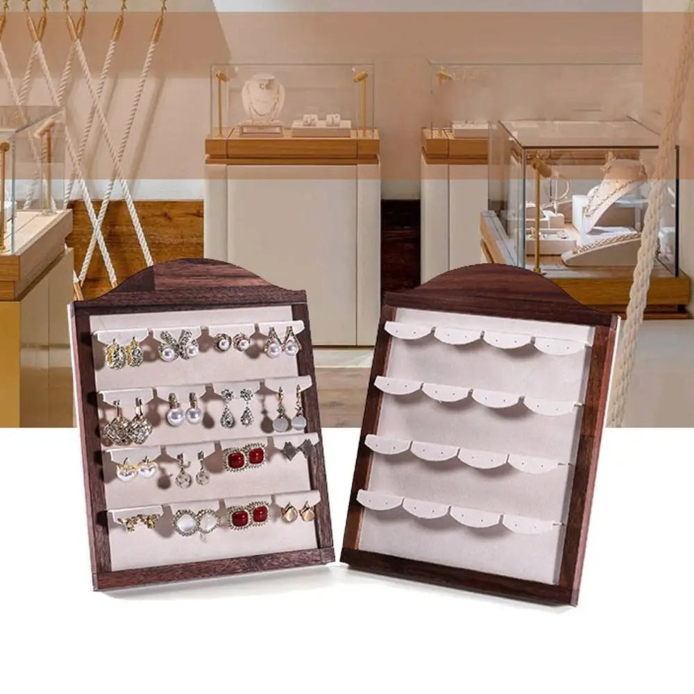porte bijoux bois foncé classique pieds pliants grilles bijoux rangement organisation earrings rings trưng