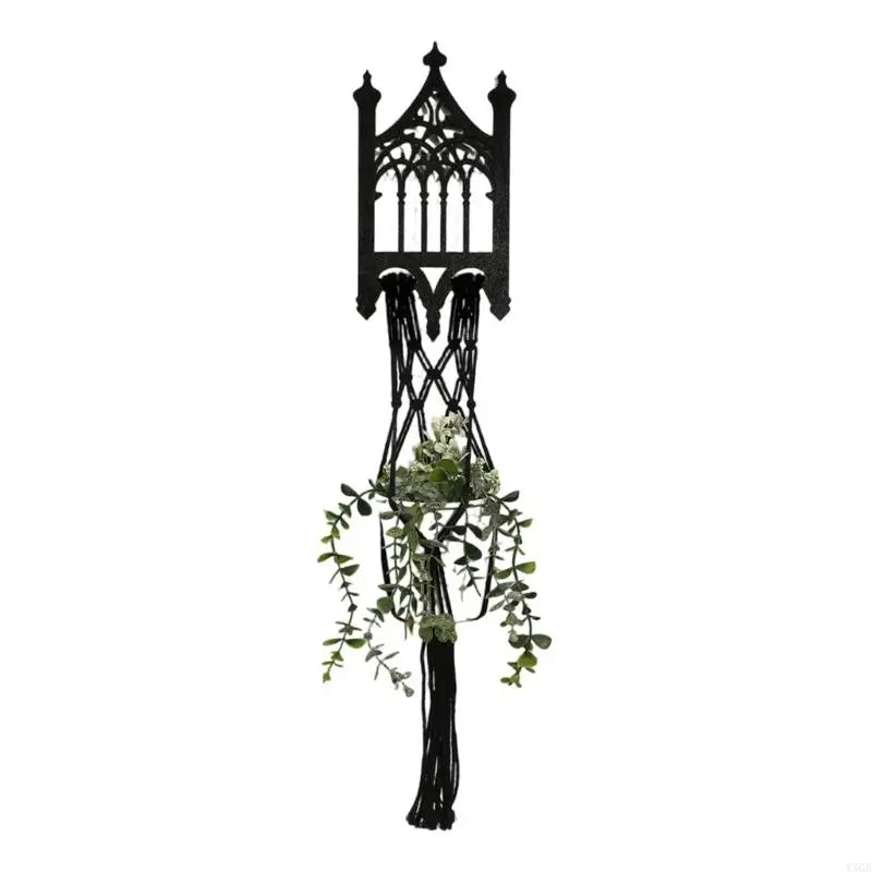 support plante suspendu macramé géométrique noir artisanal moderneintérieur décoration salon balcony