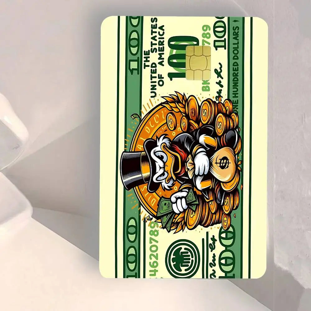 étuis cartes crédit adhésifs dessin animé canard pièces or sac main pop art colorful