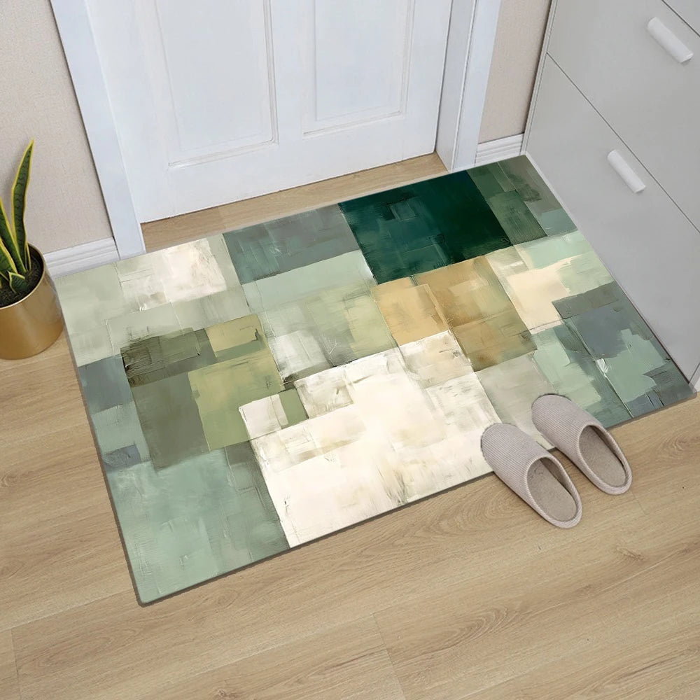 tapis géométrique abstrait moderne antidérapant entrée couleur verte beige rouge moderne