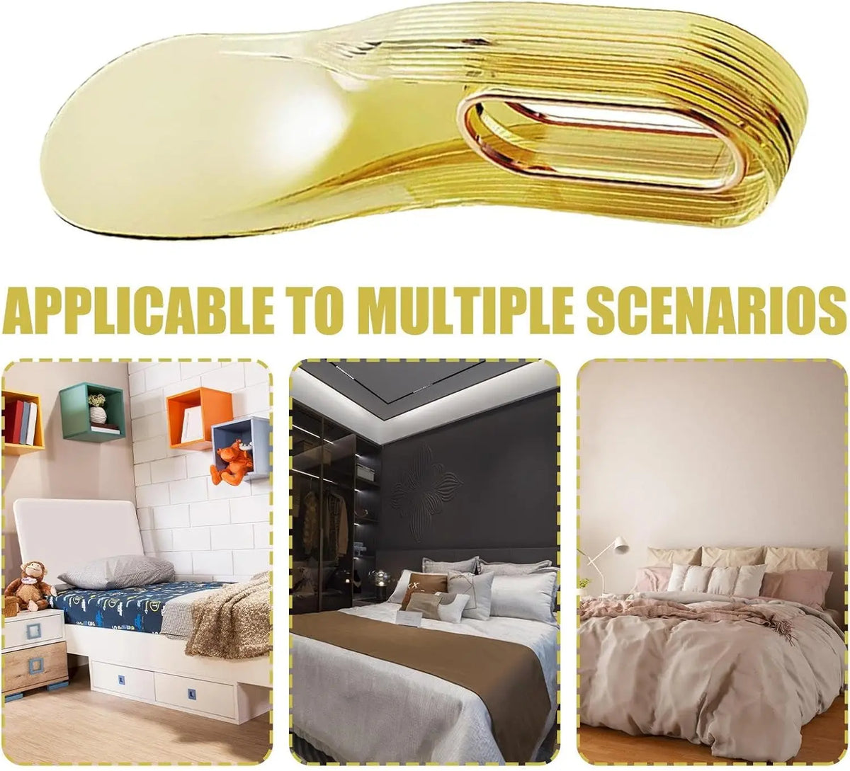 outil rehausseur lit moderne semi transparent jaune lignes horizontales facilite changement draps chambre coucher