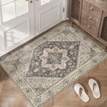 tapis persan floral géométrique moderne gris beige résistant extérieur entrée salon