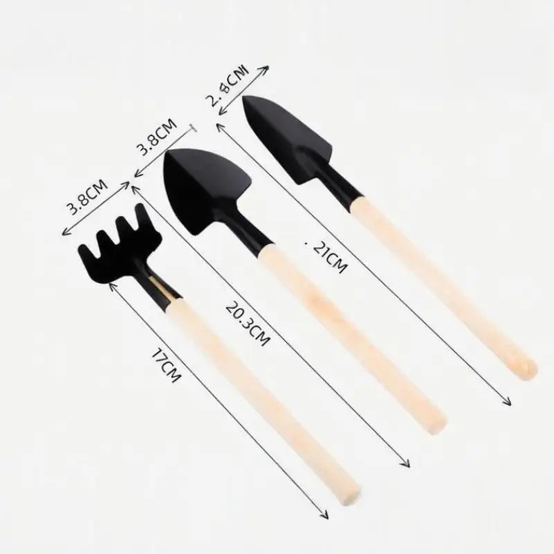 outils jardin miniature pelle grelinette noir bois clair pot fleur cactusintérieur jardinage rustic