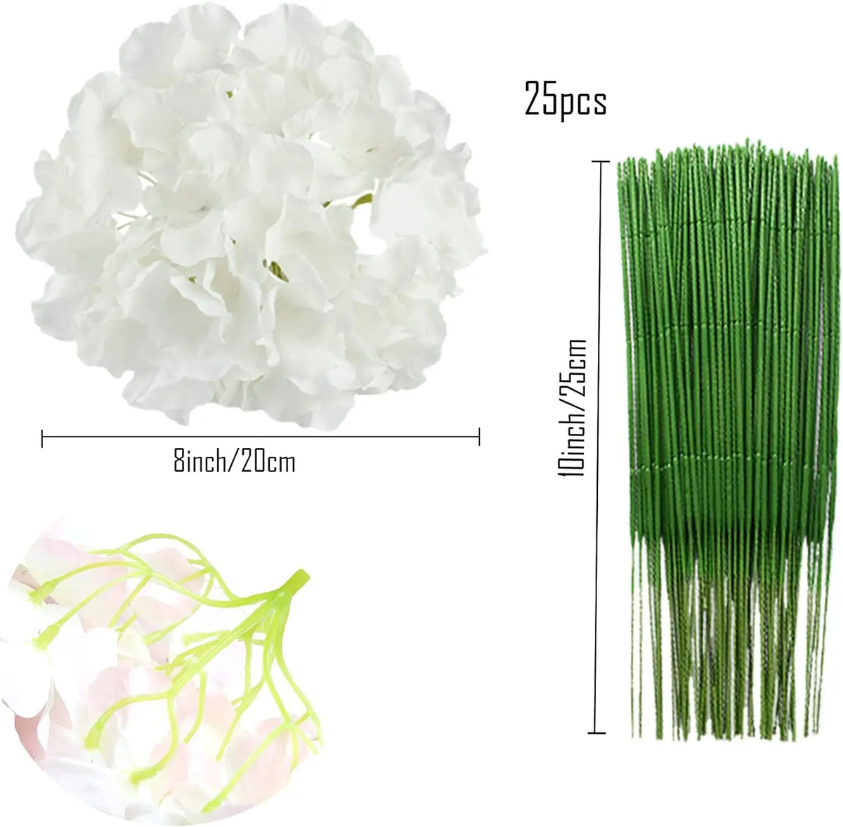 fleurs artificielles hortensia blanc moderne mariage décoration intérieure tringles vertes 25 pièces pouces
