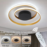 plafonnier led moderne noir blanc doré anneaux concentriques opacité télécommande flux lumineux interrupteur bouton