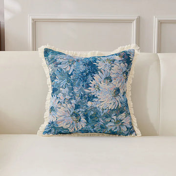 housse coussin carrée 45x45 cm coton lin motif floral boho chic décoratif
