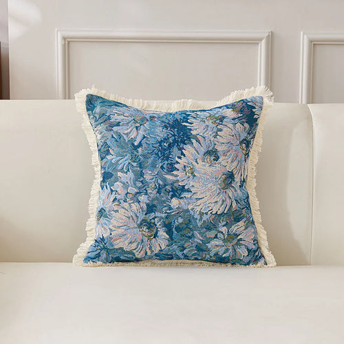 housse coussin carrée 45x45 cm coton lin motif floral boho chic décoratif