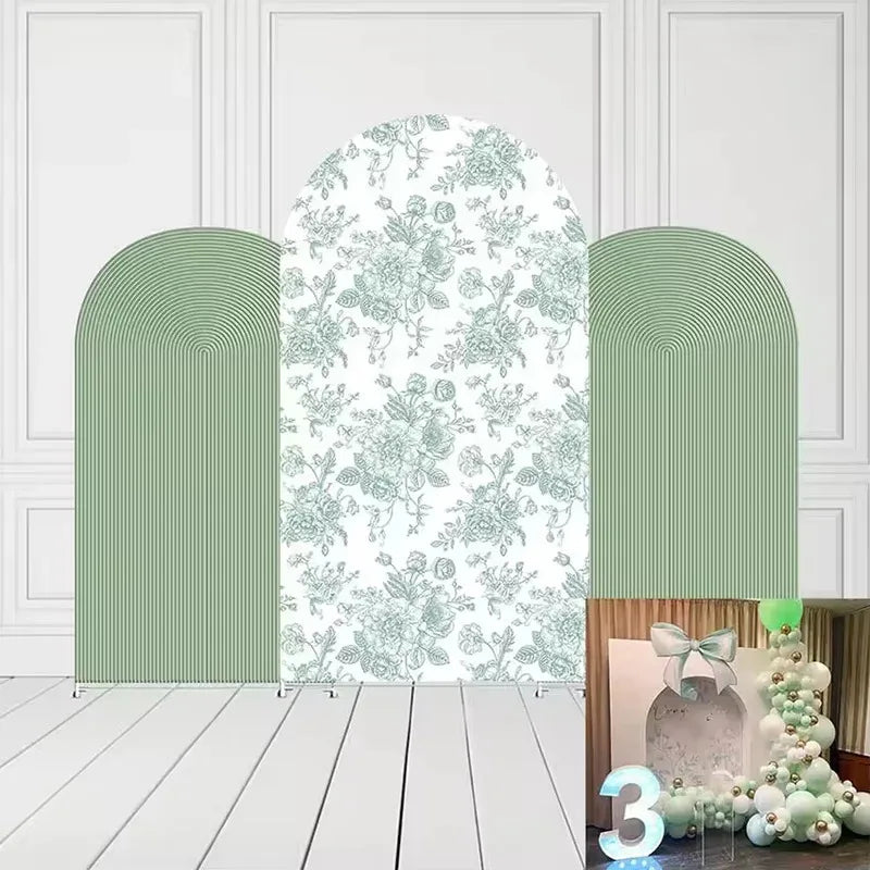 rideau arrière arc vert clair rayures florales moderne élégant mariage fiançailles baptême anniversaire noël