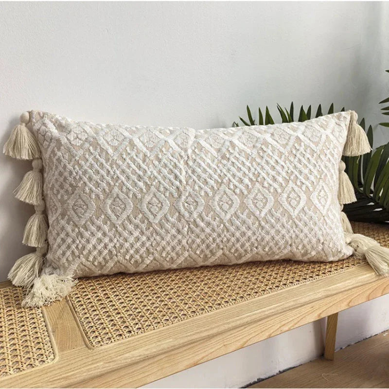 housse coussin brodée boho chic motif floral géométrique polyester 30x60cm decoration maison