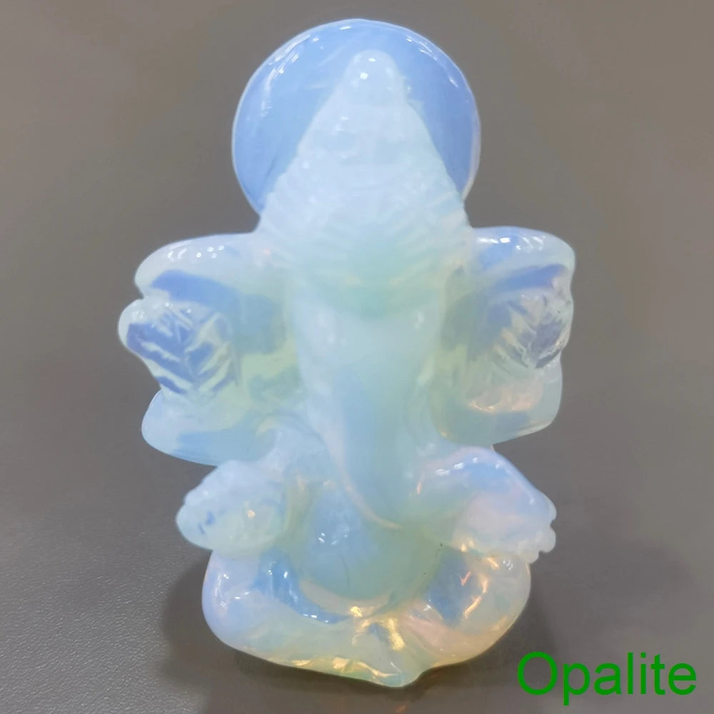 statuette ganesha vert clair aventurine opale artisanale détails fins sculpture main décoration maison jardin