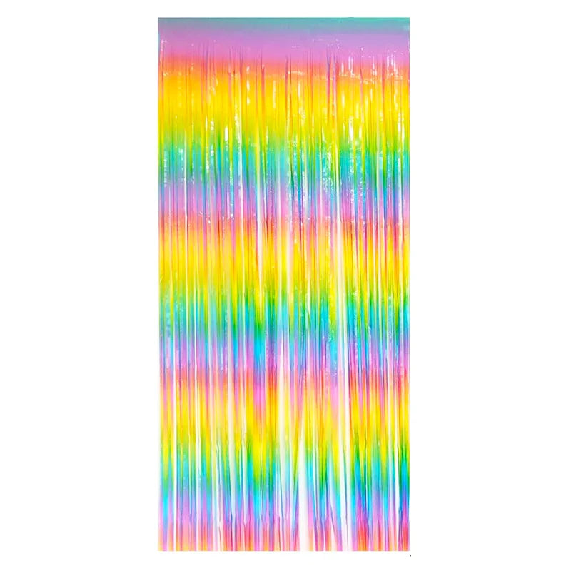 rideau festif arc ciel semi transparent lames verticales motifs joyeux anniversaire mariage