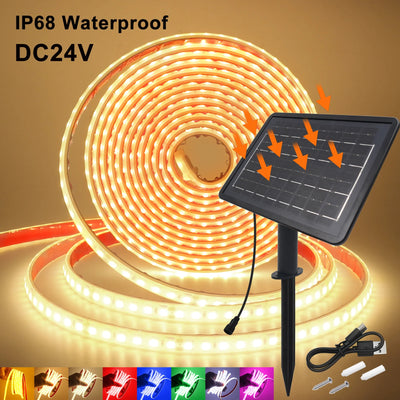 Bande LED solaire extérieure IP68 flexible blanc chaud