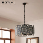 suspension lumineuse moderne pendentif tissu fleurs noir gris beige vert rose
