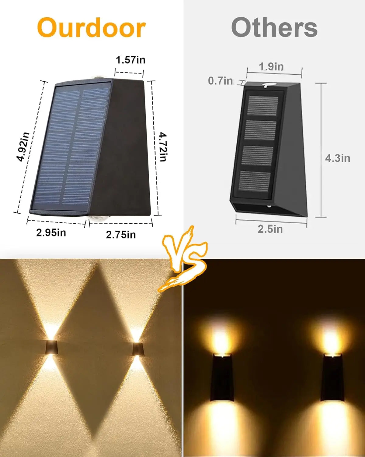 lampes murales solaires modernes led noires lumière jaune ip65 étanchesextérieur minimalistes