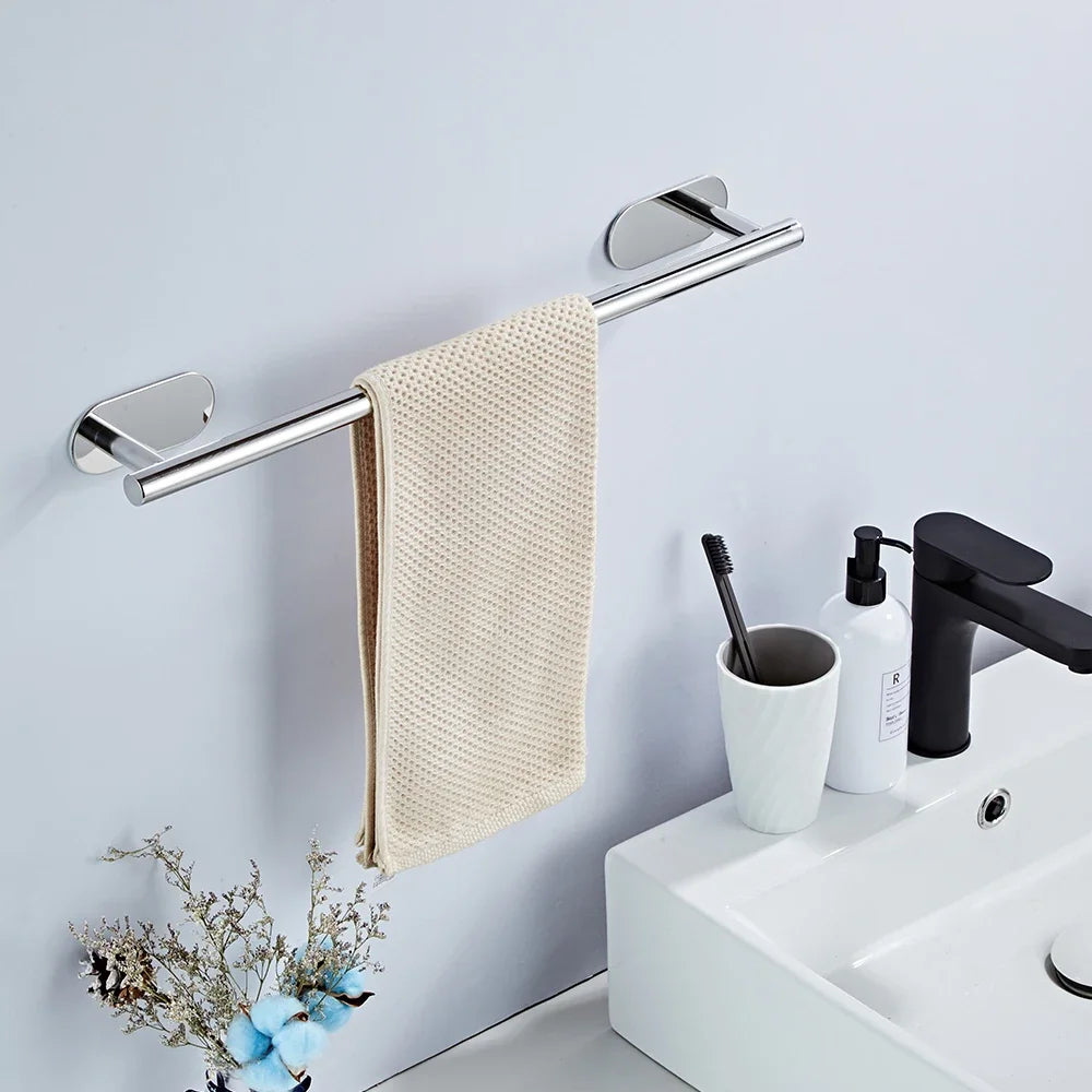 porte serviettes mural argenté moderne texture tissée fixations vis serviette 500mm longueur