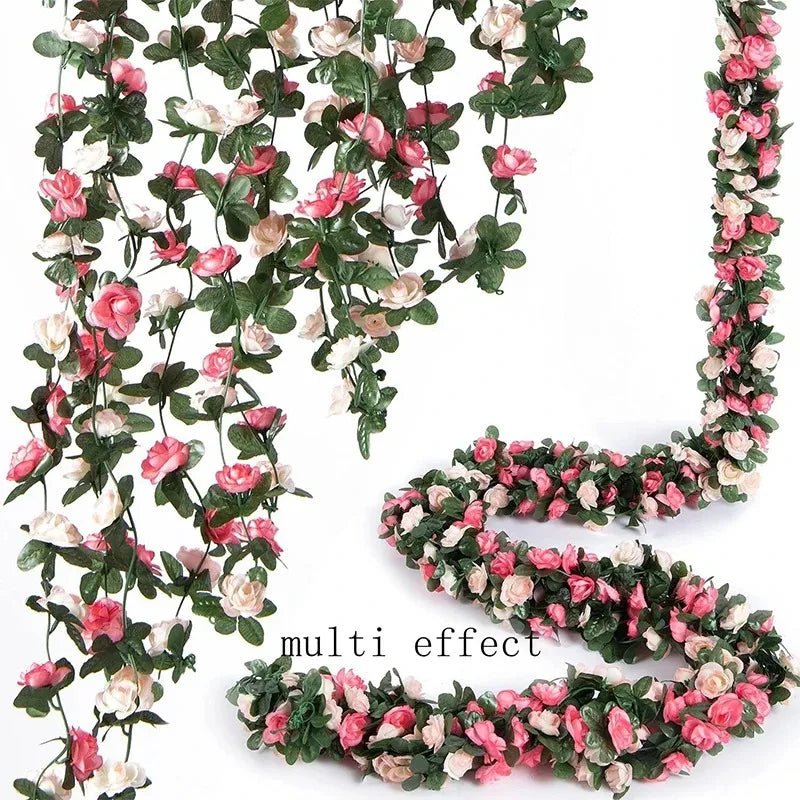 guirlande fleurs artificielles rose blanche verte mariage décoration intérieure romantique garden DIY decoration