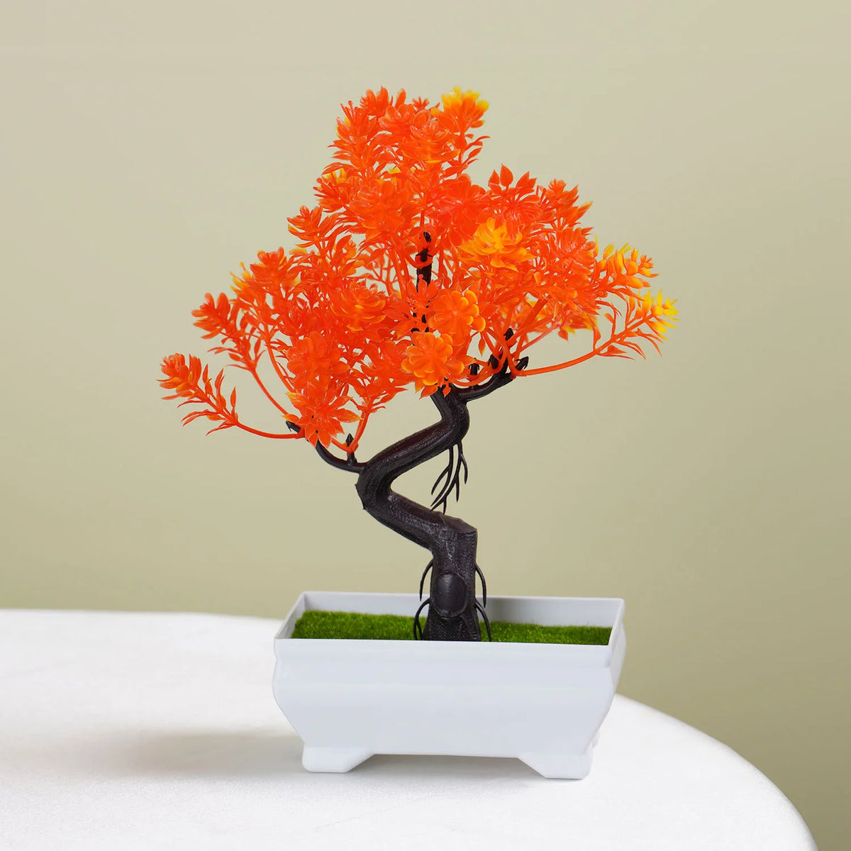 Bonsaï artificiel feuilles fines orange rouge jaune vert violet pot blanc chambre décoration tablehôtelintérieur