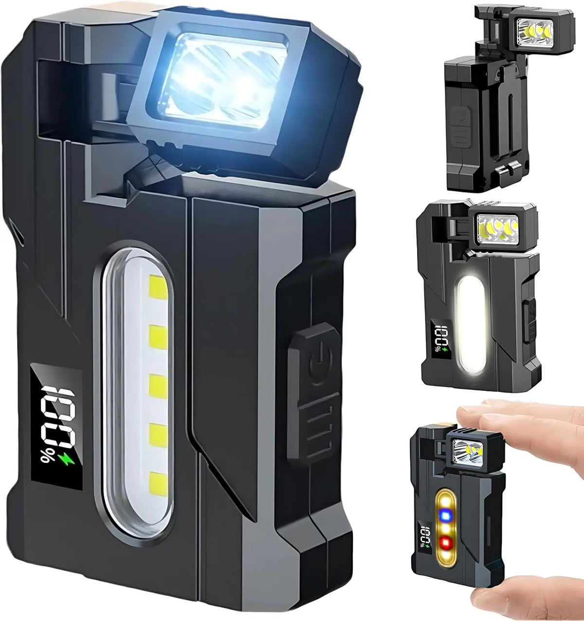 lampe torche rechargeable aimantée portative affichage charge type moderne noire