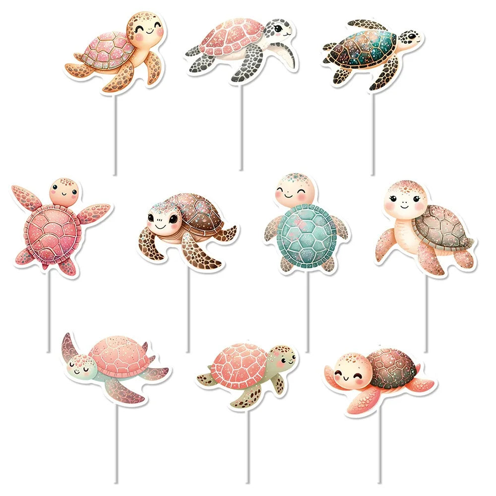 décoration gâteau tortue souriante motif animal bébé anniversaire fêtes enfant félicitations occasionnels carton rose
