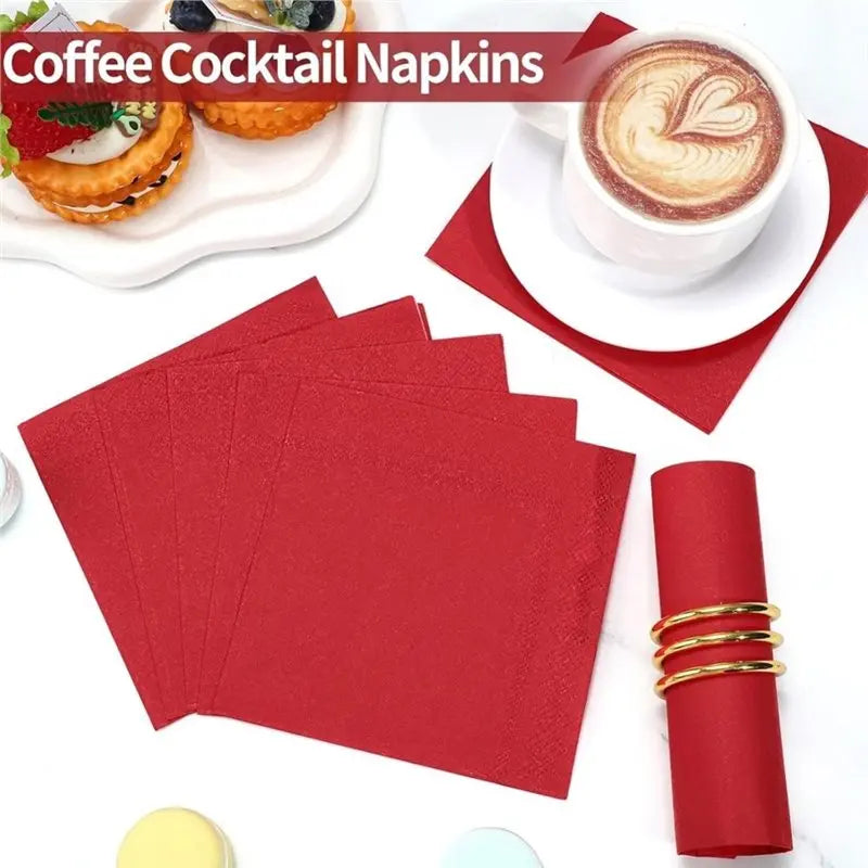 serviettes cocktail rouge uni grandes fêtes 120 pièces 10x10 pouces modernes party napkins